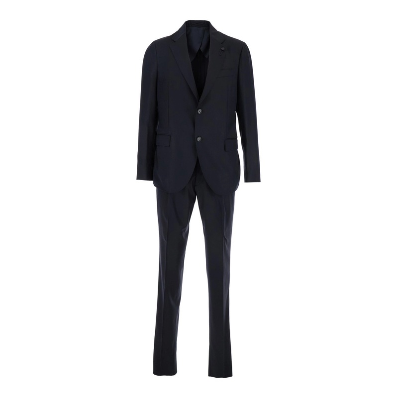 Blue Single-Breasted Suit with Classic Revers in Flanel Man