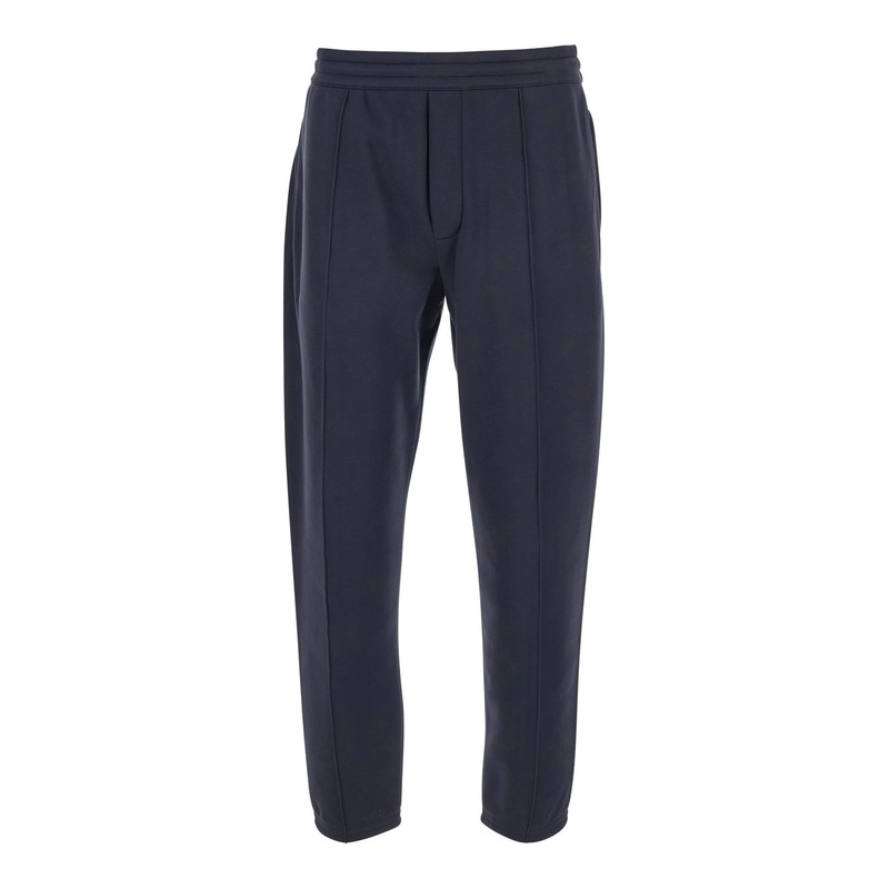 Blue Trousers with Elastic Waist and Back Logo Plaque in Fabric Man