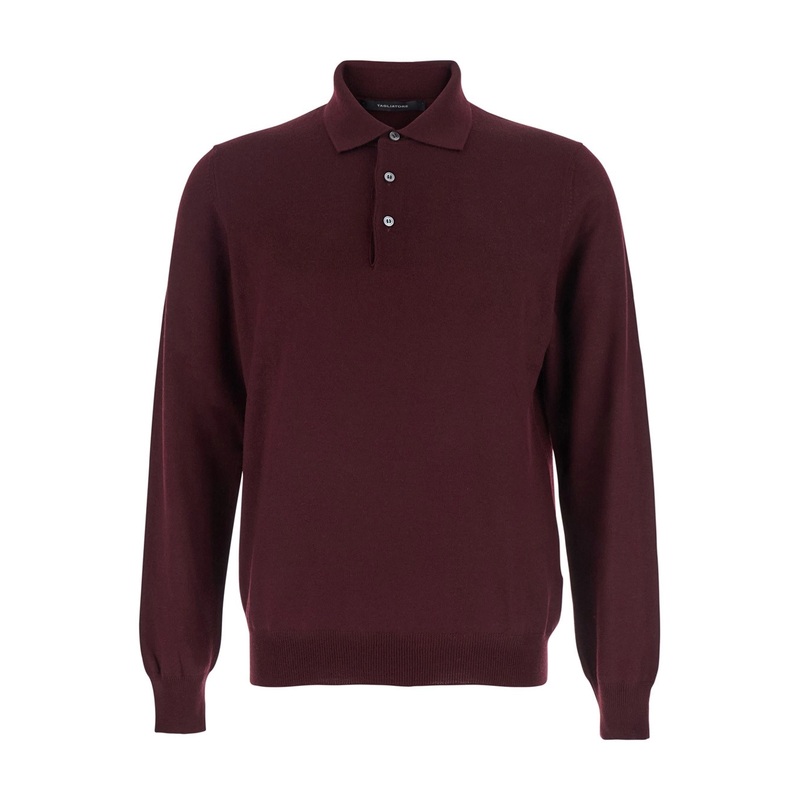 Bordeaux Polo Shirt with Classic Collar and Ribbed Trims in Wool Man