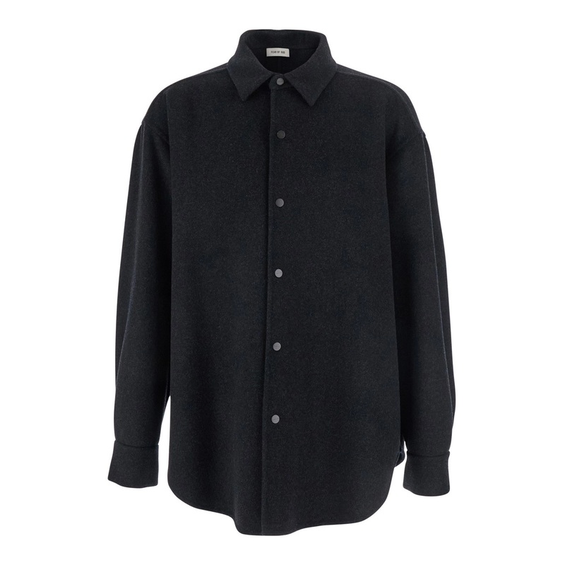 Dark Grey Shirt with Classic Collar and Dropped Shoulders in Wool Man
