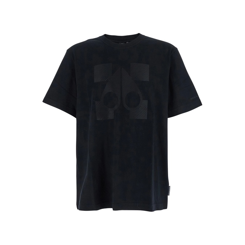 ‘Finchley’ Black Crewneck T-Shirt with Maxi Logo on the Front and Logo Lettering on the Sleeve in Cotton Man