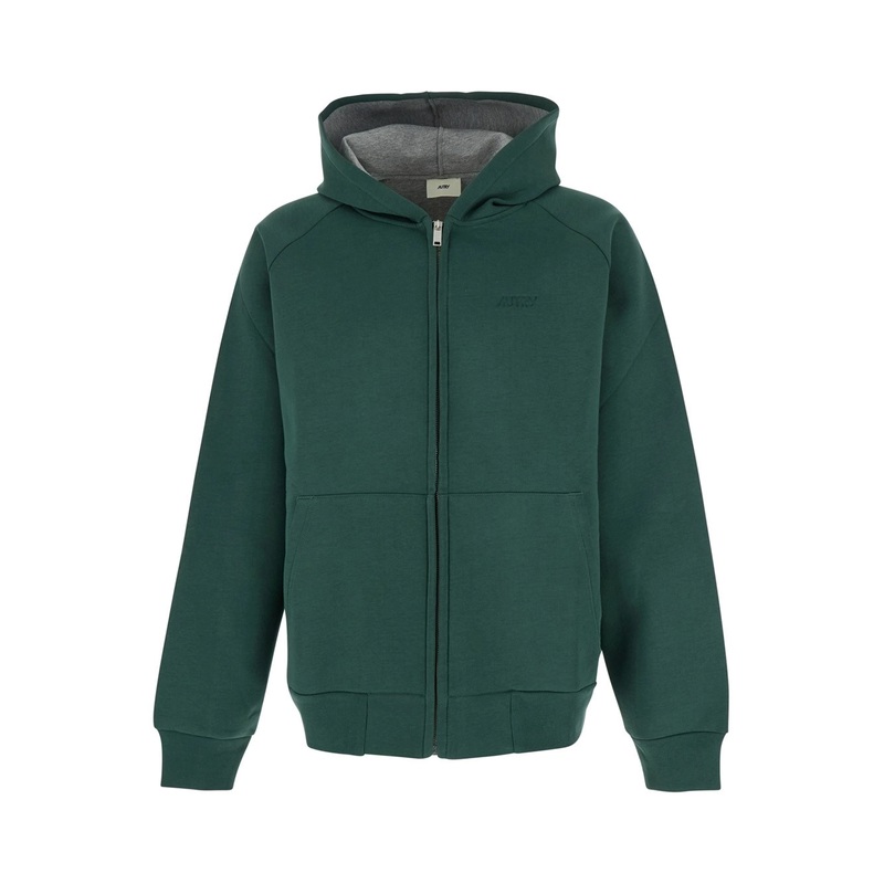 Green Hoodie with Dropped Shoulders in Neoprene Man