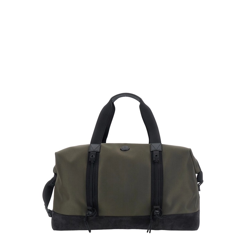 Green Suitcase with Double Handles and Logo Patch on the Front in Fabric Man