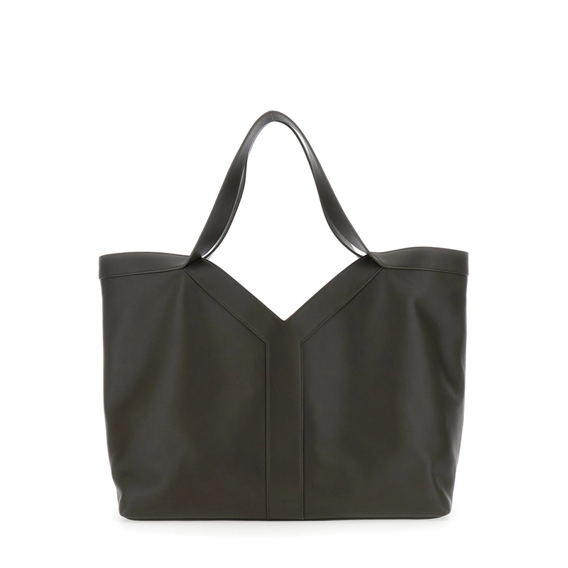 Green Tote Bag with Two Top Handles and Hook Closure in Leather Man