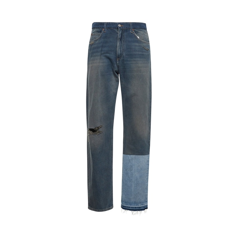 Grey blue denim five pocket jeans