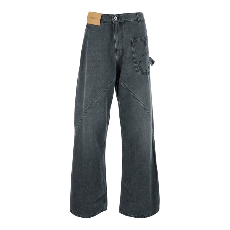 Grey Jeans with Logo Patch on the Front and Embroidered Logo on the Pocket in Cotton MAn