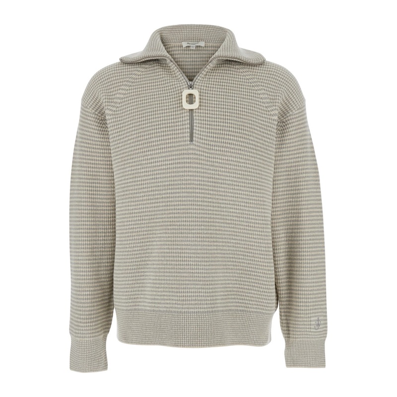Grey Sweater with Half Zip Closure on the Front in Cotton Piquet Man