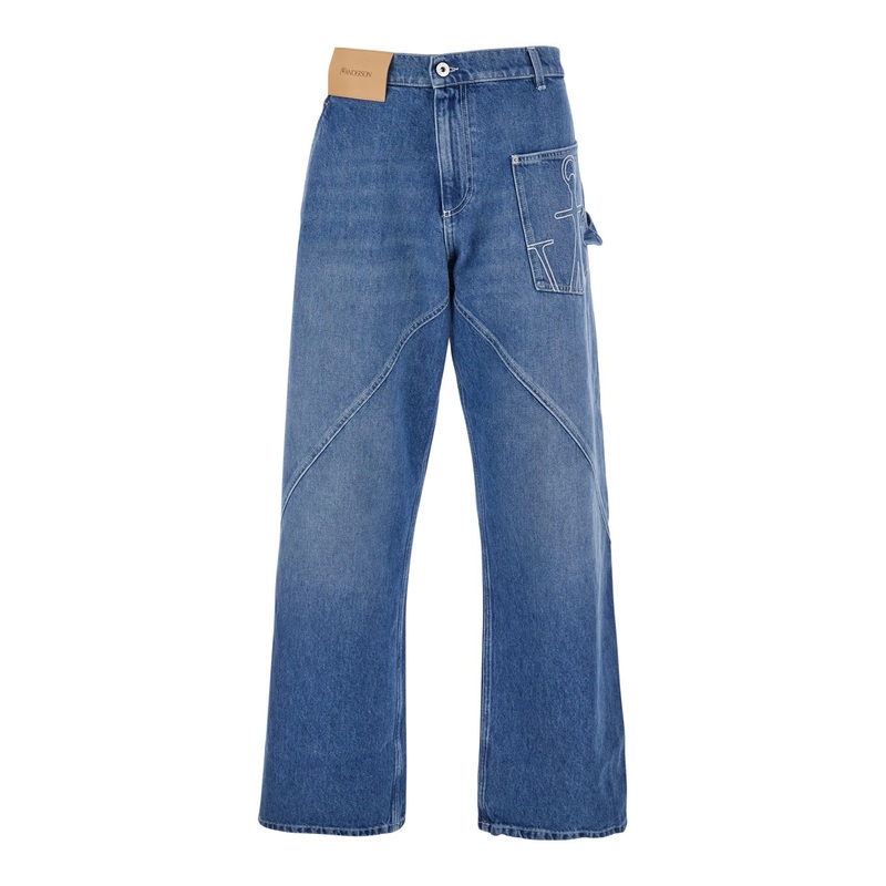 Light Blue Jeans with Twisted Design and One Front Patch Pocket in Denim Man