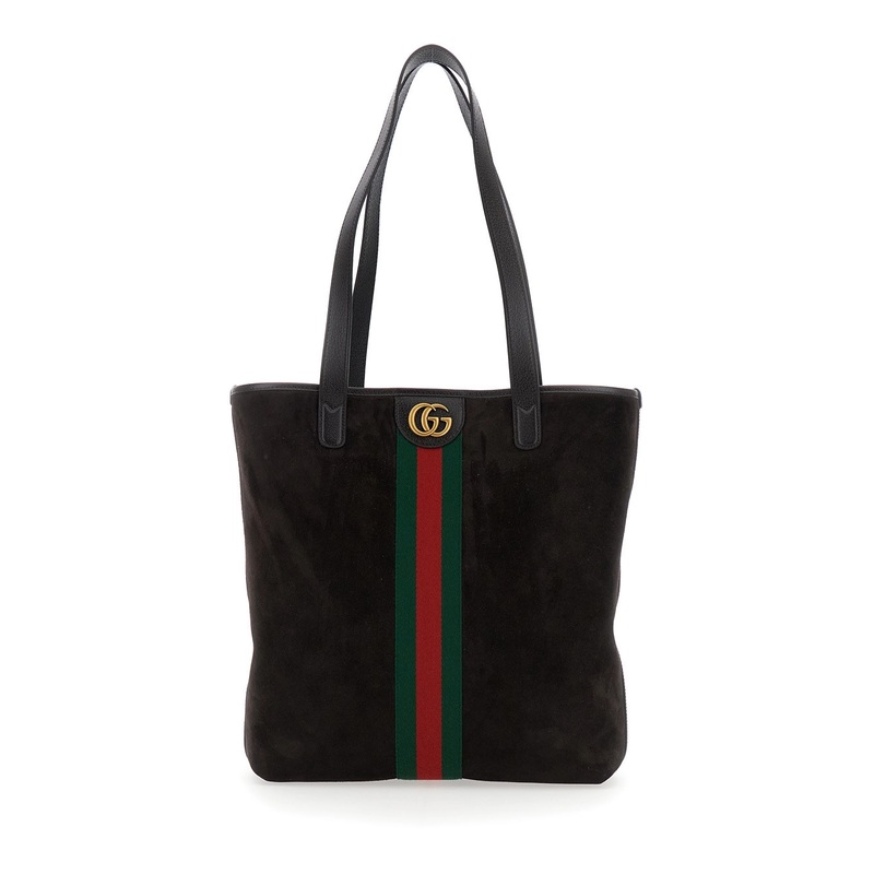 ‘Ophidia’ Brown Shopper with Metallic GG Logo and Web Detail in Suede Woman