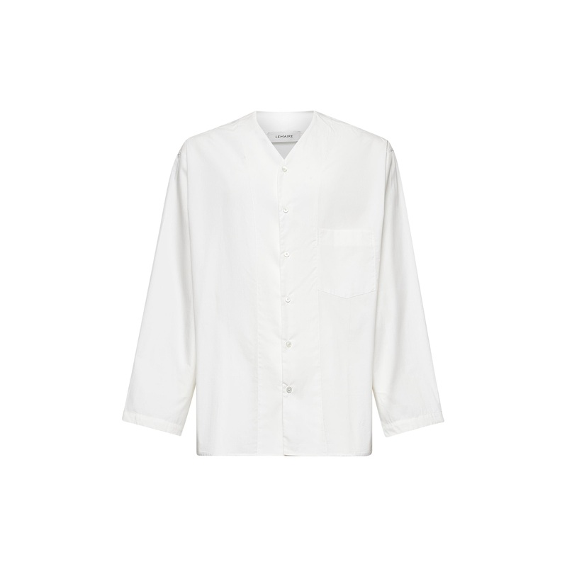 White poplin V-neck shirt|46|48|50
