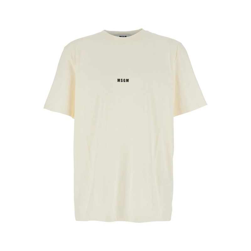 White T-Shirt with Lettering Logo on the Front in Cotton Man