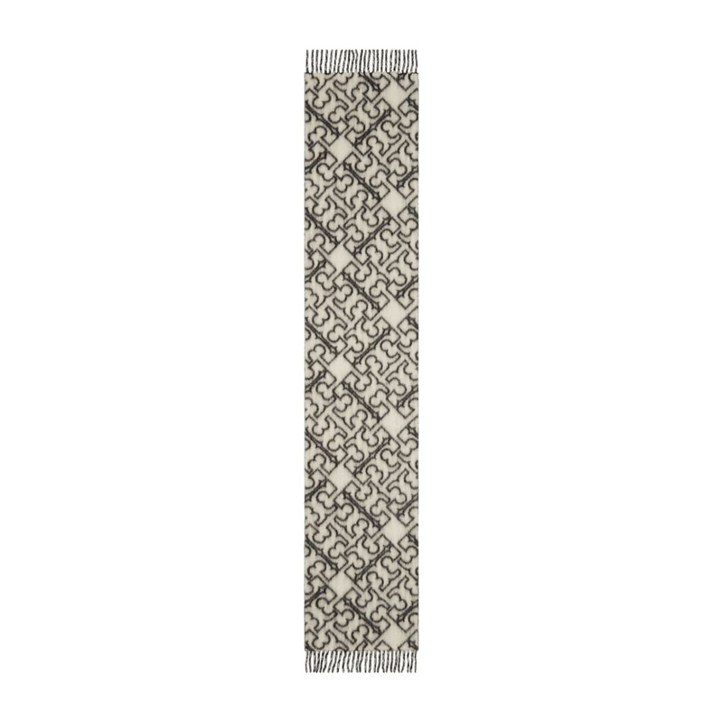 WOOL FRINGED LOGO SCARF|IVORY|UNI
