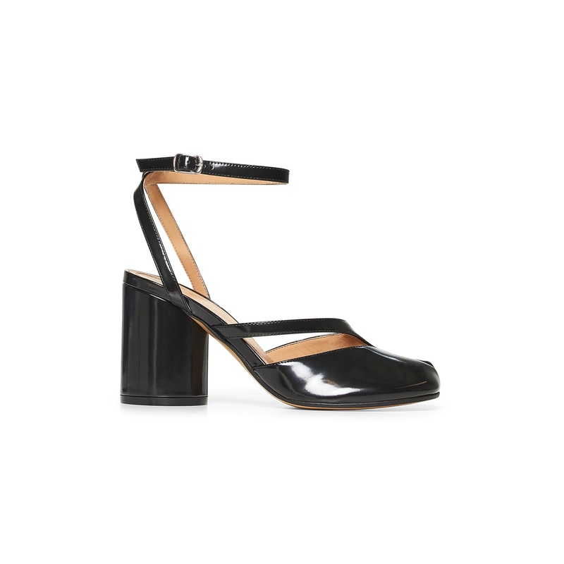 Black brushed leather Tabi sandals