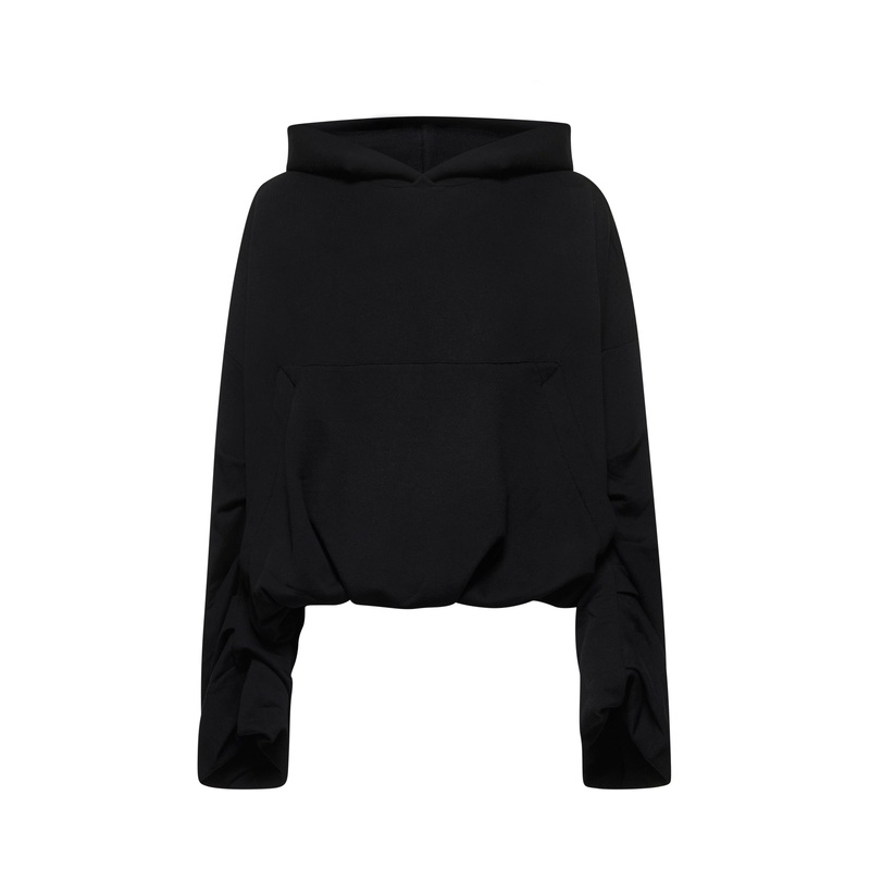 Black cotton draped hoodie|XS|S|M
