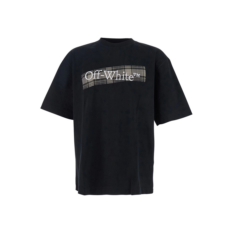 Black Crewneck T-Shirt with Logo Lettering on the Front and Maxi Diagonal Motif on the Rear in Cotton Man