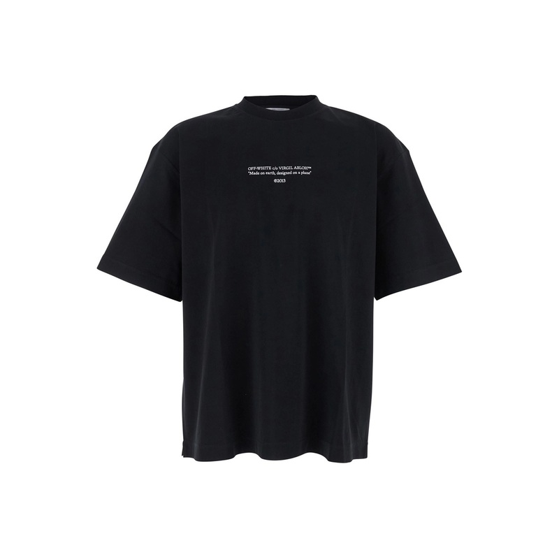 Black Crewneck T-Shirt with Logo Lettering on the Front in Cotton Man