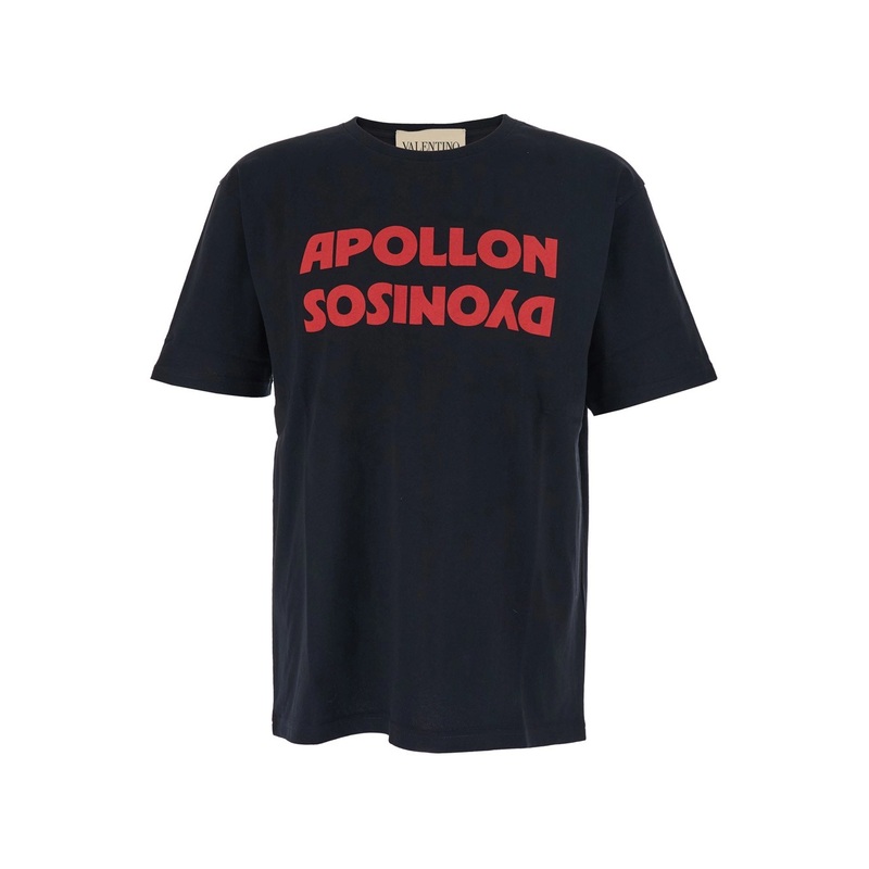 Black Crewneck T-Shirt with Print on the Front in Cotton Man