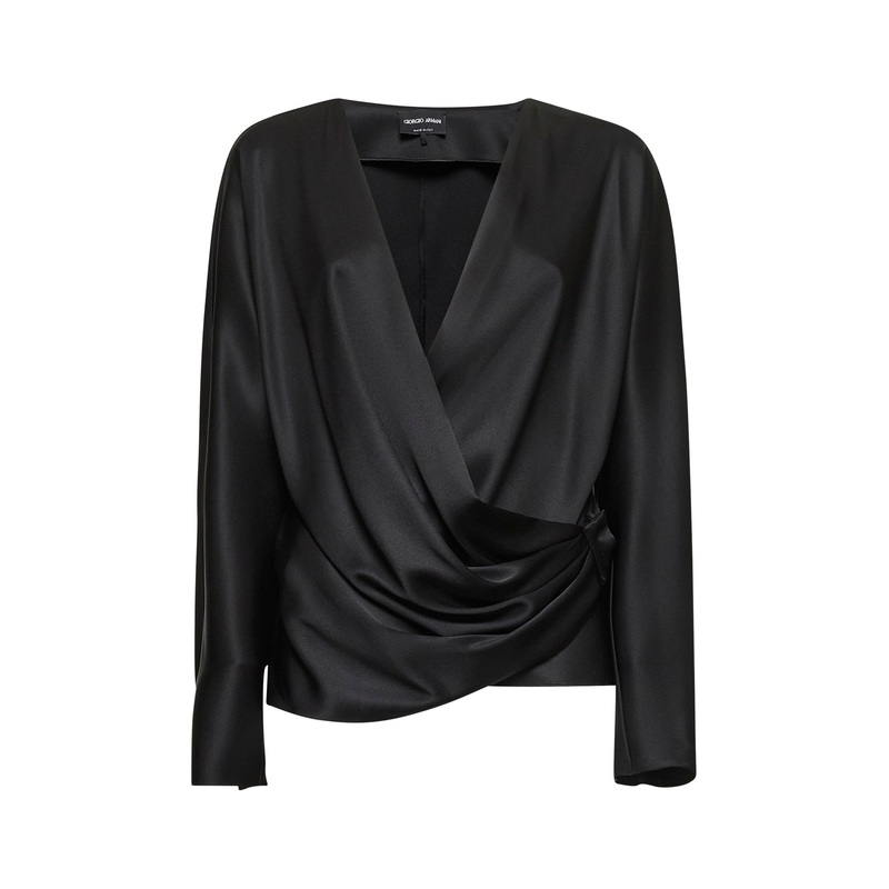 Black double silk satin blouse