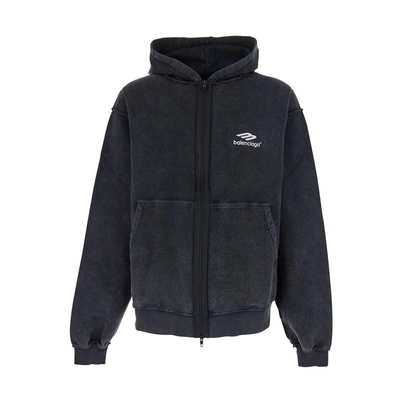 Black Hoodie with Kangaroo Pocket and Logo on the Front in Cotton Man