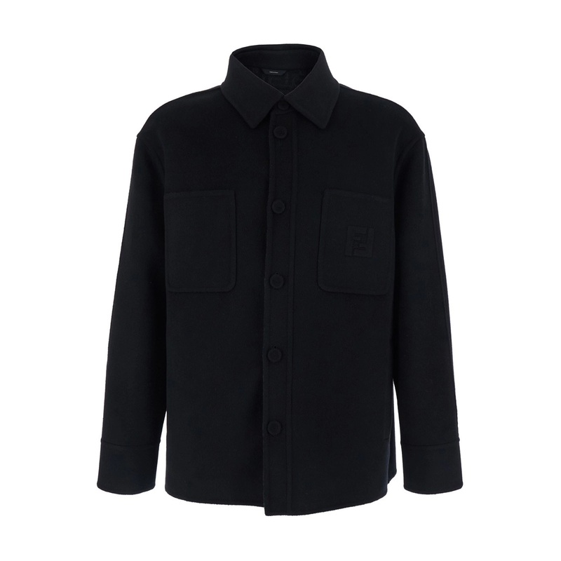 Black Jacket with FF Embroidery on the Front and Logo Patch on the Rear in Wool Man