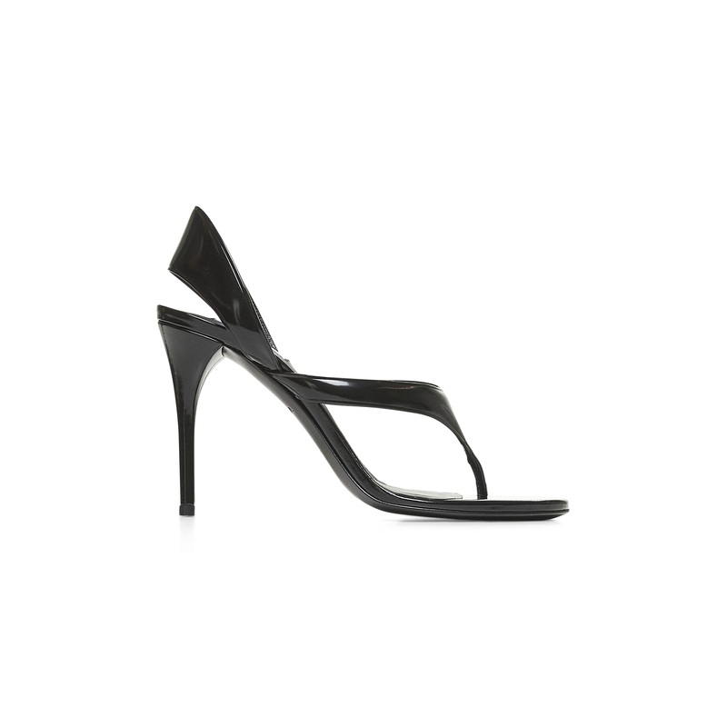 Black patent leather thong sandals