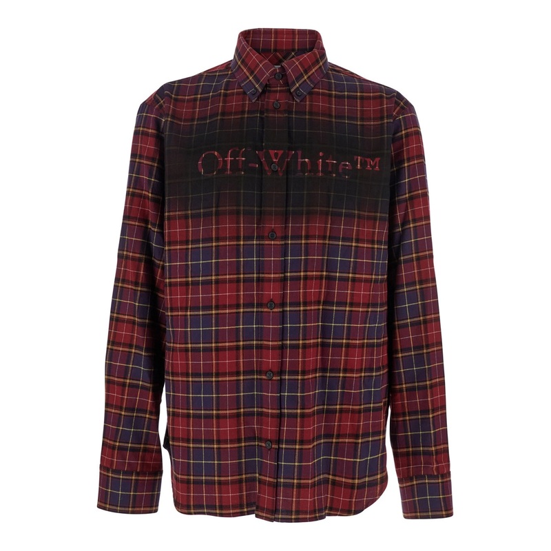 Bordeaux Shirt with Maxi Logo Lettering on the Front and All-Over Check Motif in Wool Man