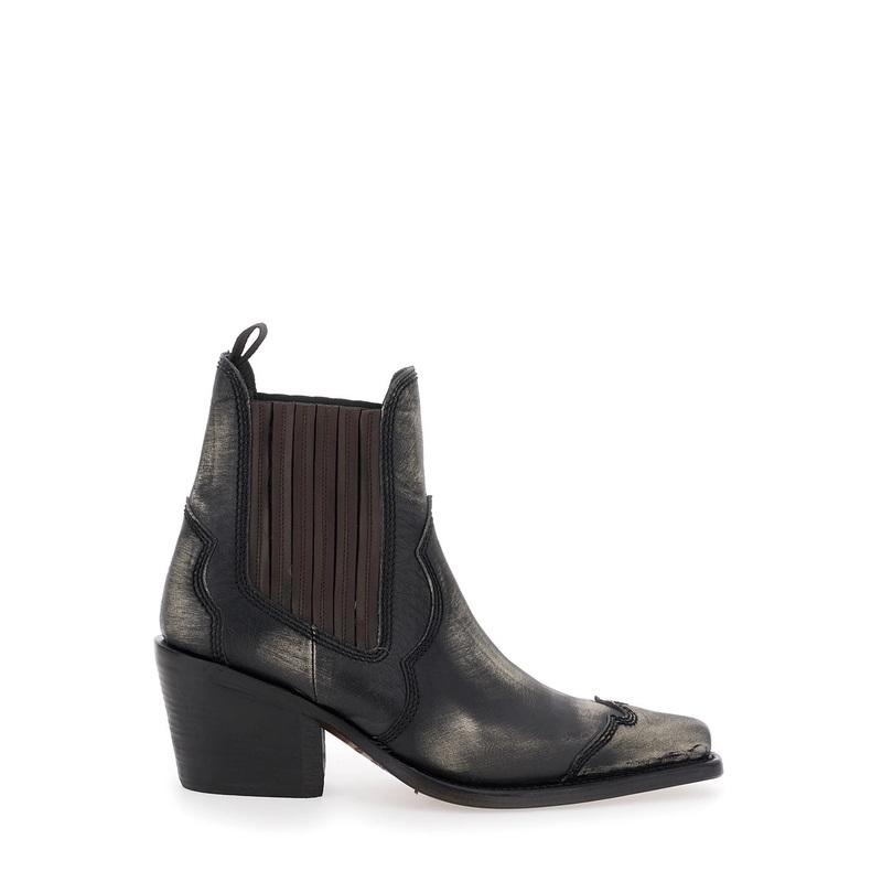 ‘D2 x Magliano’ Black Ankle Boots with Elastic Panels on the Side in Leather Man