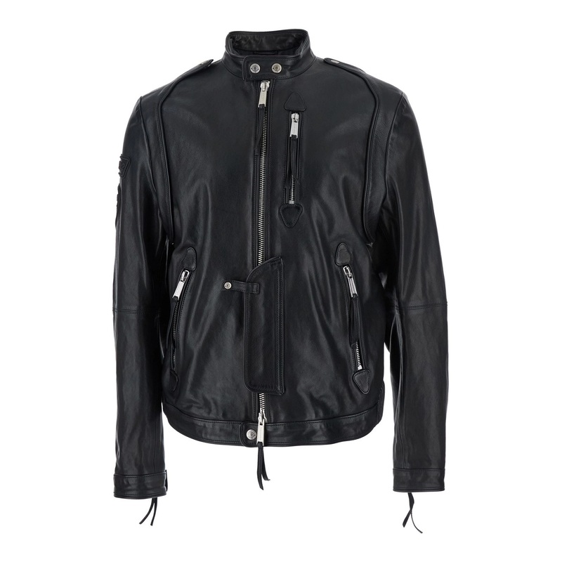 ‘Ducati x D2’ Black Jacket with Mandarin Collar and Logo Embossed on the Back in Leather Man