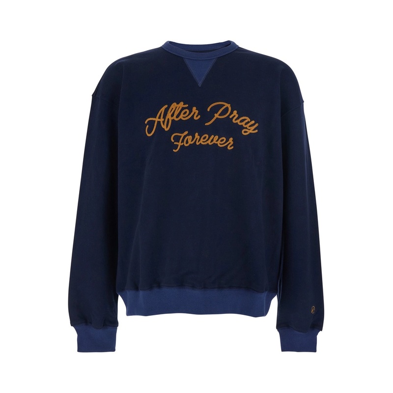 ‘Forever’ Blue Sweatshirt with Logo Lettering on the Front and Dropped Shoulders in Cotton Man