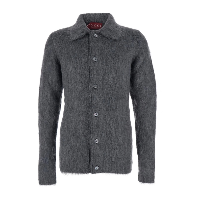 Grey Cardigan with Classic Collar and Brushed Effect in Mohair Blend Woman