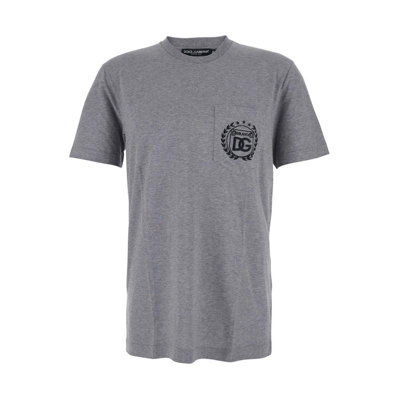 Grey Crewneck T-Shirt with Logo Embroidery on the Front in Cotton Man