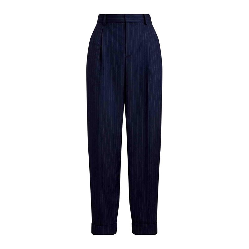 Navy Trousers with Pinstripe Pattern