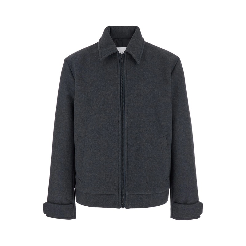 ‘Peter’ Black Jacket with Classic Collar and Front Zip Closure in Wool Blend Man