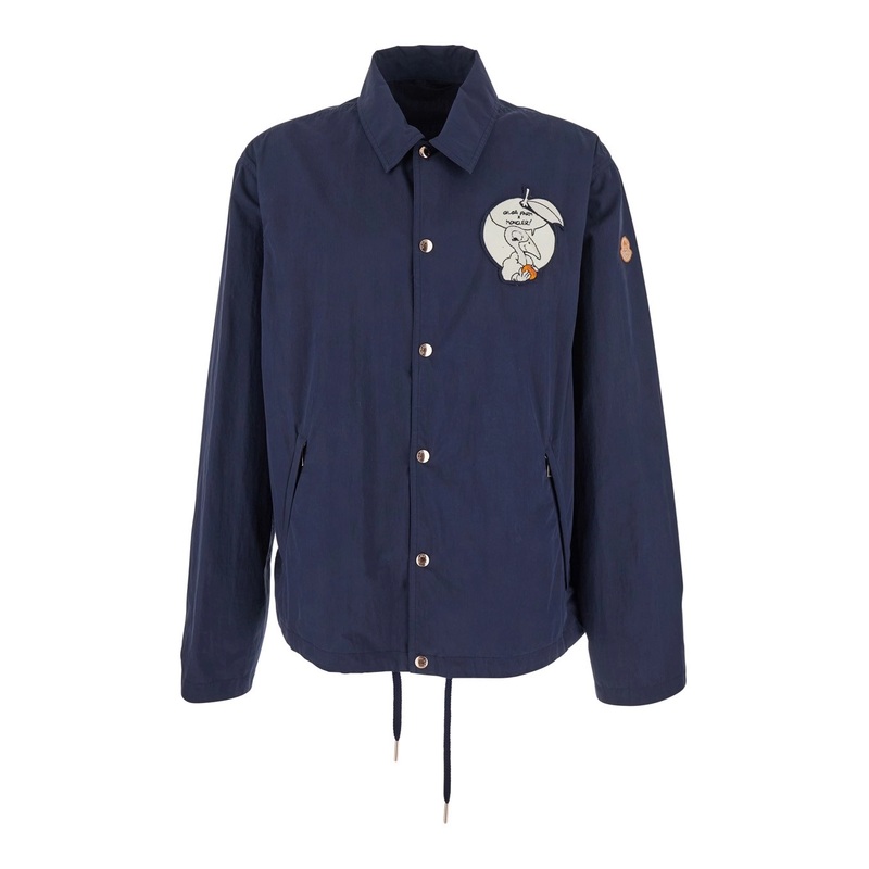 ‘Satsuma’ Blue Jacket with Logo Patch on the Sleeve and Maxi Logo Patch on the Rear in Cotton Blend Man