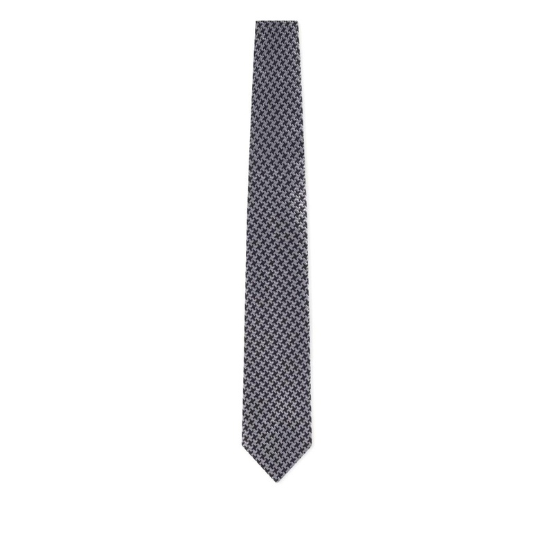 Silk Jacquard Houndstooth Tie|Grey|One Size