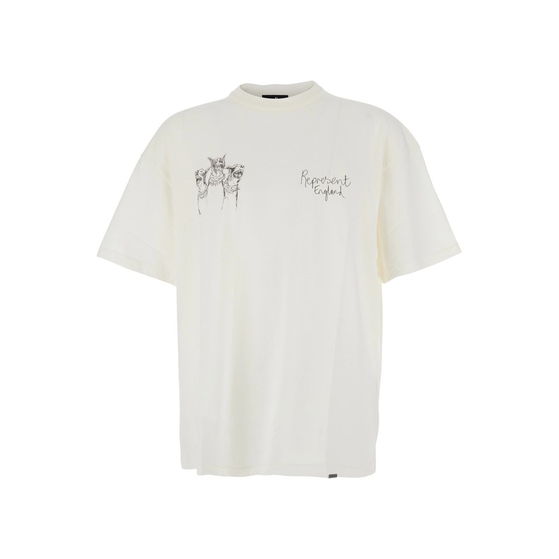 ‘Thoroughbred Dog’ White Crewneck T-Shirt with Logo Lettering on the Front and Maxi Drawing on the Rear in Cotton Man