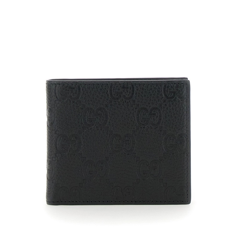 Black Bi-Fold Wallet with All-Over GG Motif in Leather Man