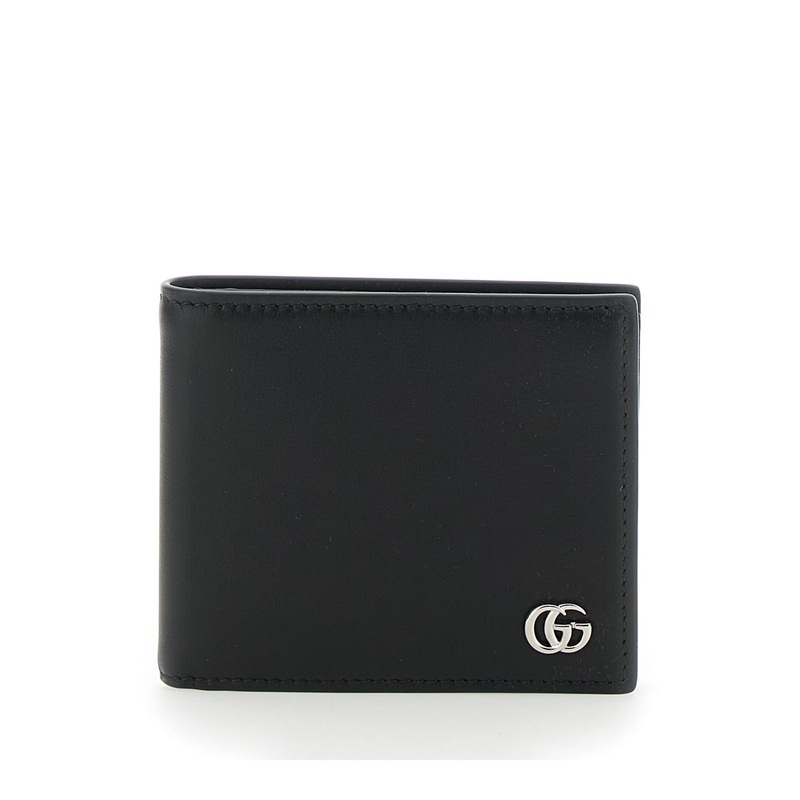Black Bi-Fold Wallet with Double G Plaque on the Front in Leather Man
