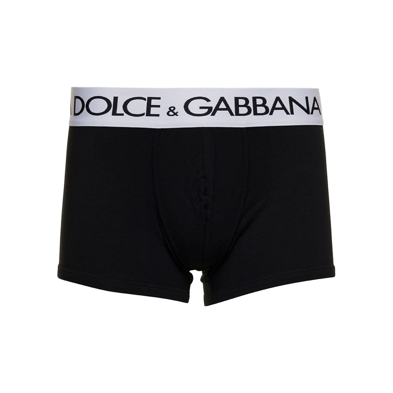 Black Boxer Briefs with Branded Waistband in Stretch Cotton Man