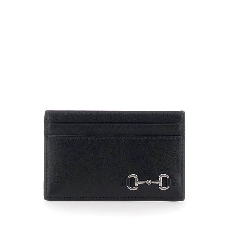 Black Card Holder with Horsebit on the Front in Leather Man