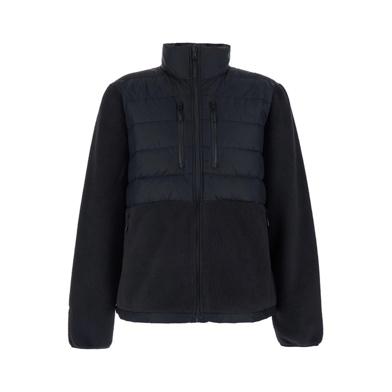 Black Down Jacket with High Neck and Tonal Logo Lettering on the Front in Tech Fabric Man