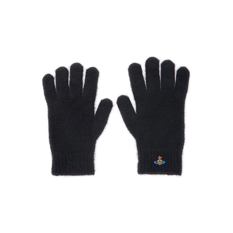 Black Gloves with Orb Logo Embroidered on the Front in Wool Blend Unisex