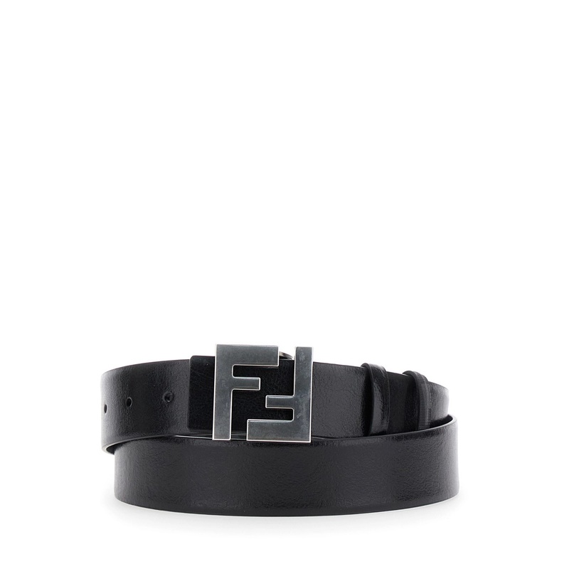 Black Reversible Belt with FF Logo Buckle in Leather Man