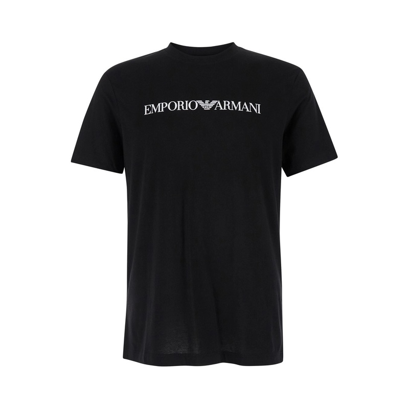 Black T-Shirt with Contrasting Logo Lettering Print in Cotton Man