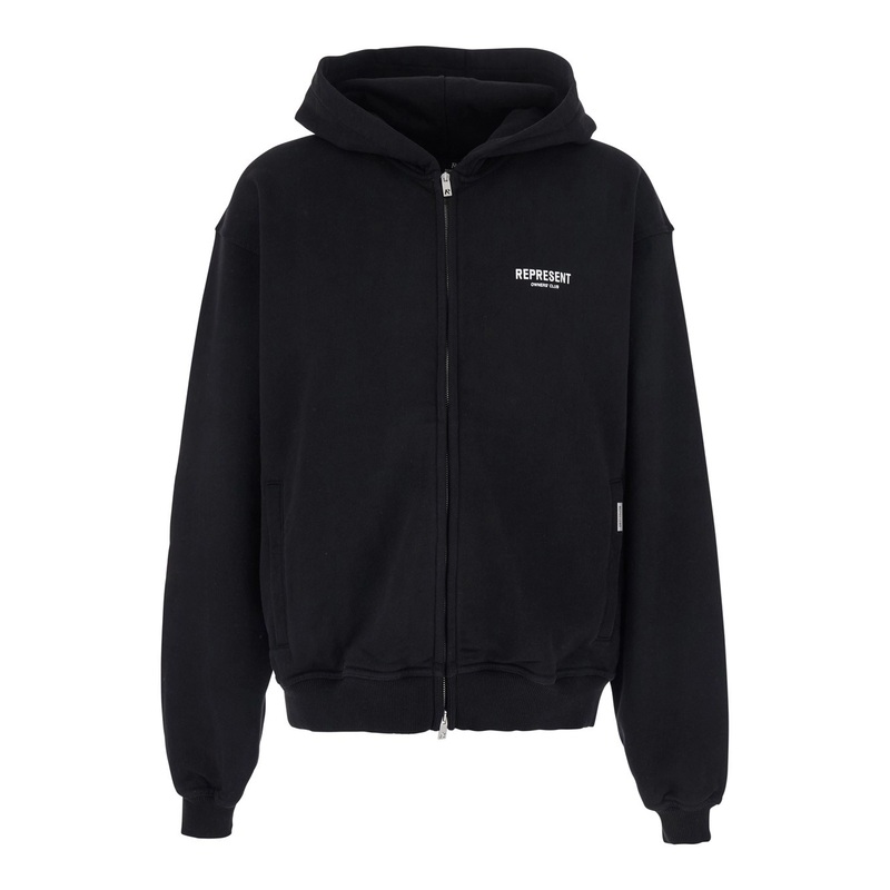 Black Zip-Up Sweatshirt with Logo on the Front and Back in Cotton Man