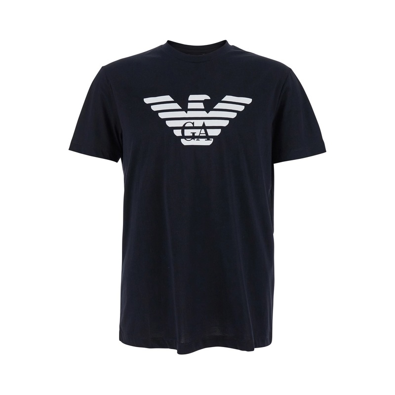 Blue Crewneck T-Shirt with Logo Embroidery on the Front in Cotton Man