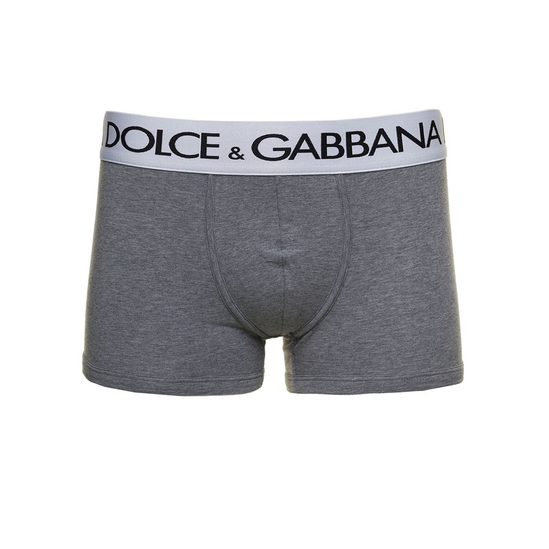 Grey Boxer Briefs with Branded Waistband in Stretch Cotton Man