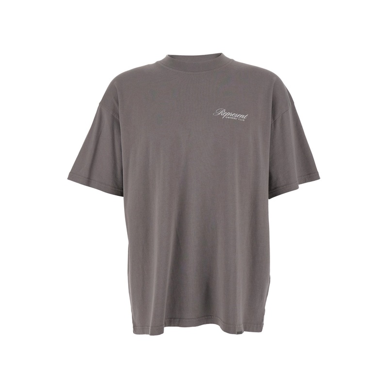 Grey Crewneck T-Shirt with Logo Lettering on the Front and Maxi Logo Print on the Rear in Cotton Man