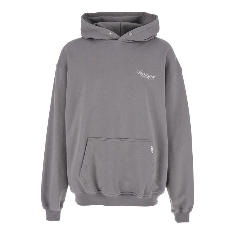 Grey Hoodie with Logo Lettering on the Front and Maxi Logo Print on the Rear in Cotton Man
