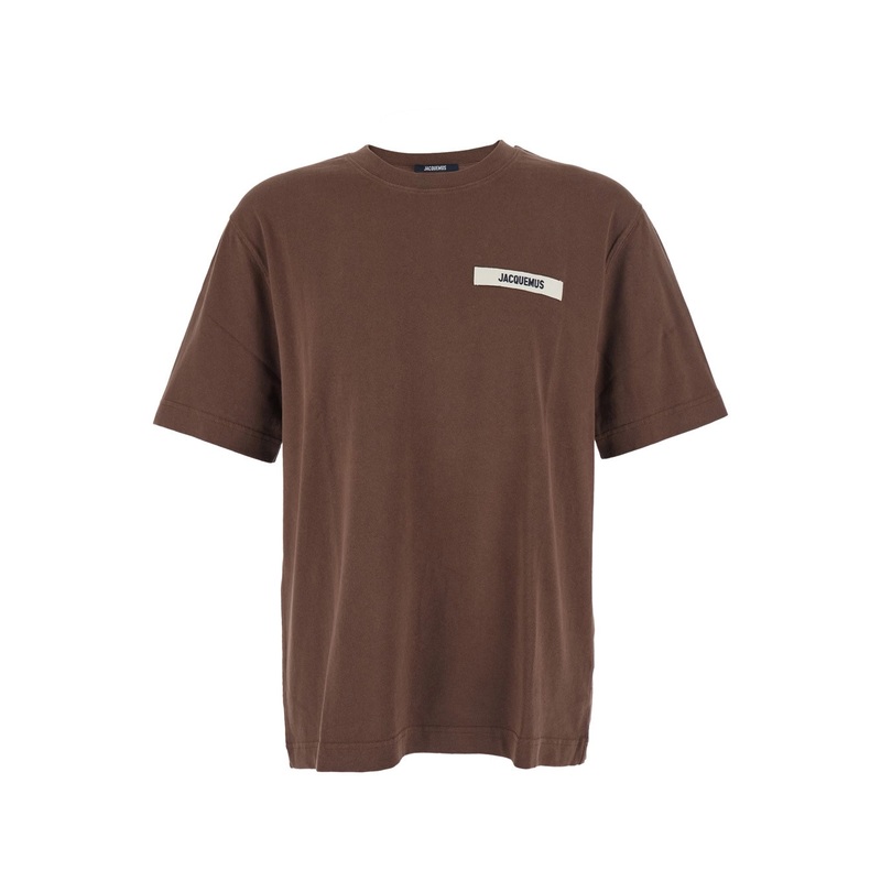 ‘Le T-Shirt Gros Grain’ Brown T-Shirt with Logo Patch on the Front in Cotton Man